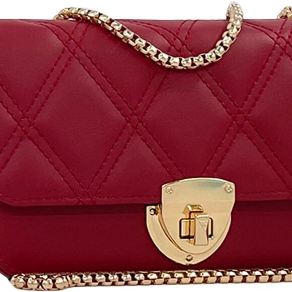 Red Mini Handbag with Golden Chain Crossbody for Women - Twist Lock, Spacious, V - Picture 1 of 6